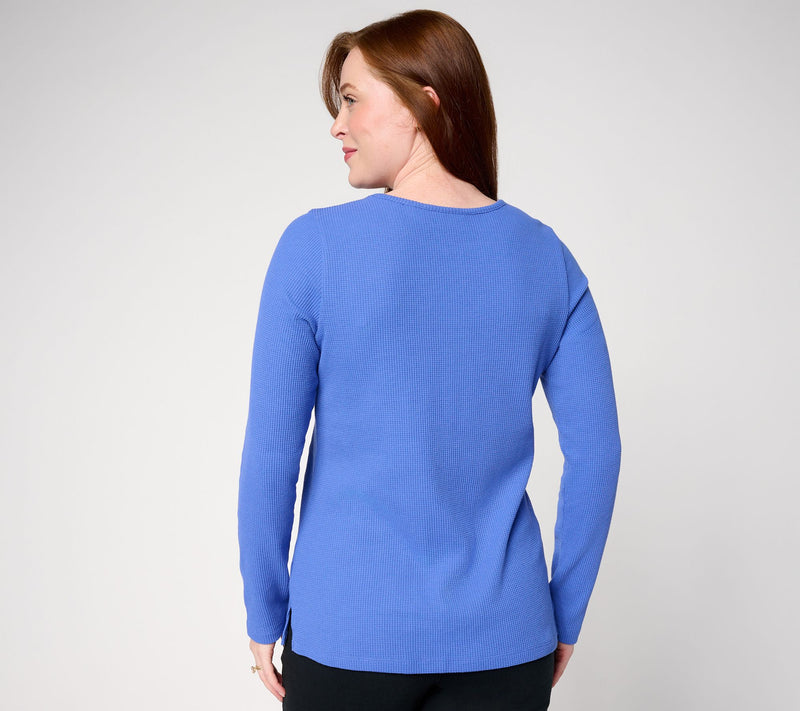 Quacker Factory Queen of Hearts Waffle Long Sleeve Top — View 4
