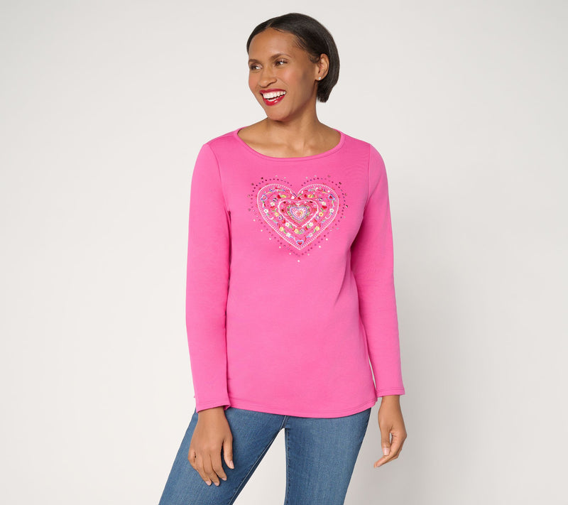 Quacker Factory Sweetie Pie Bateau-Neck Long-Sleeve Top — View 11