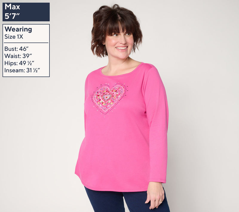 Quacker Factory Sweetie Pie Bateau-Neck Long-Sleeve Top — View 2