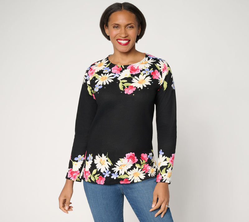Quacker Factory Crazy Daisy Printed Long Sleeve Top — View 10