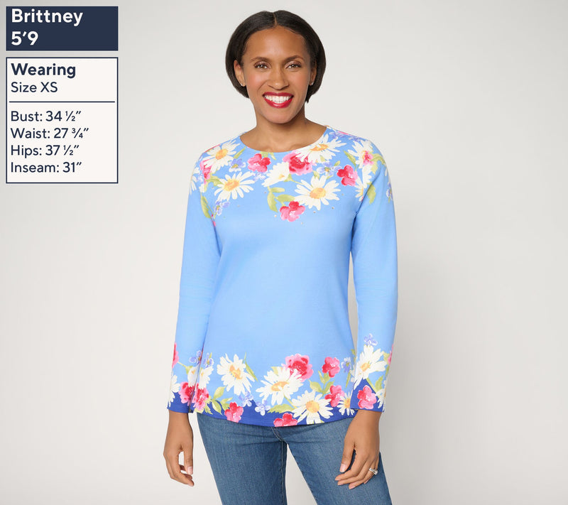 Quacker Factory Crazy Daisy Printed Long Sleeve Top — View 4