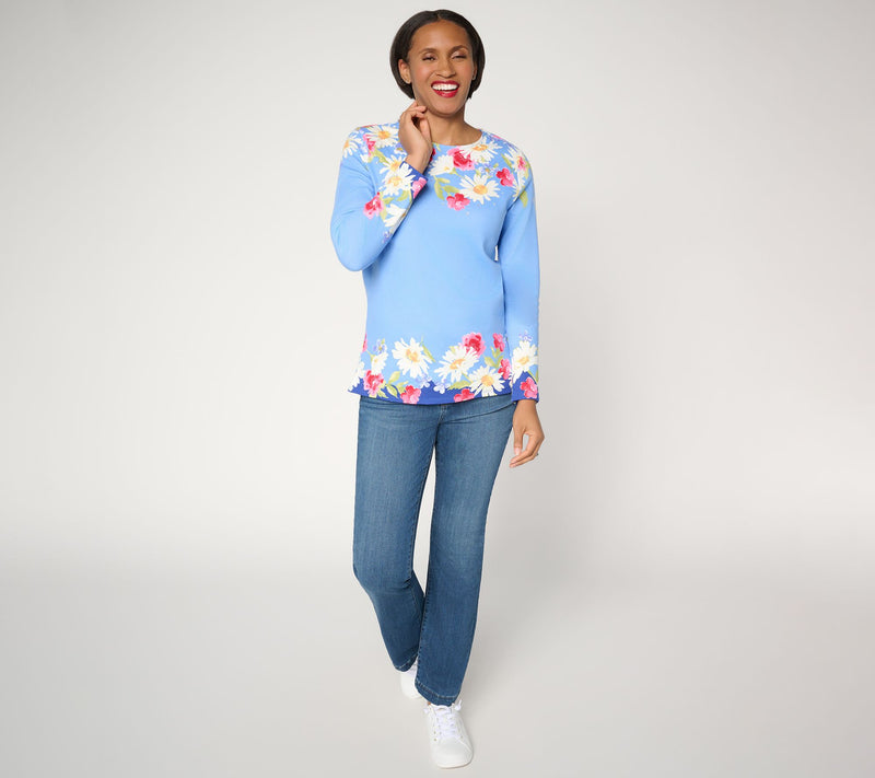 Quacker Factory Crazy Daisy Printed Long Sleeve Top — View 6