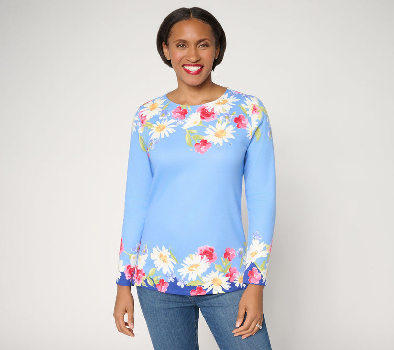 Quacker Factory Crazy Daisy Printed Long Sleeve Top — View 2