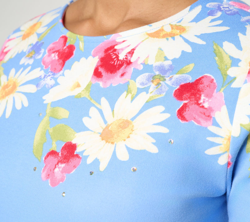 Quacker Factory Crazy Daisy Printed Long Sleeve Top — View 7