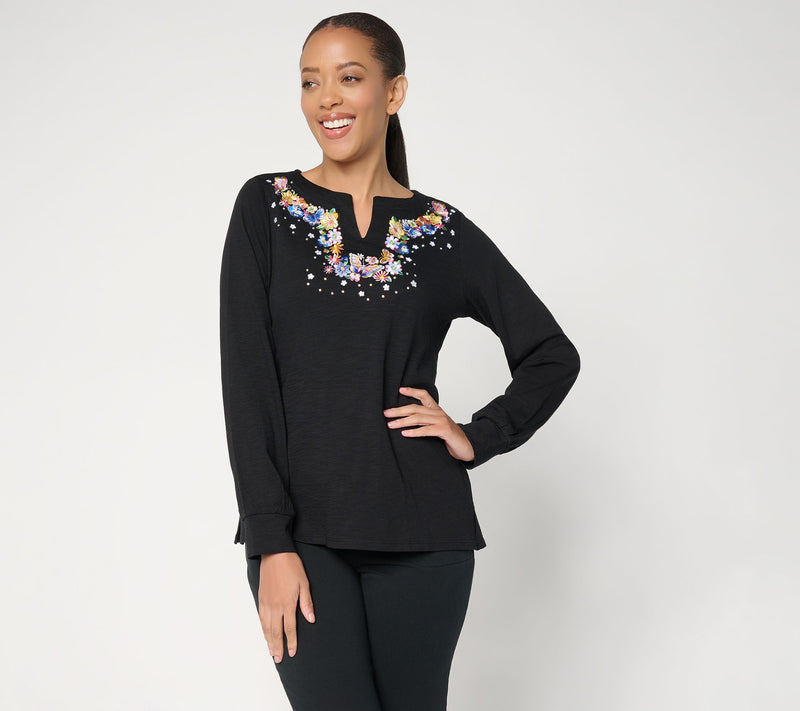 Quacker Factory Spring Fling Split Neck Top — View 9