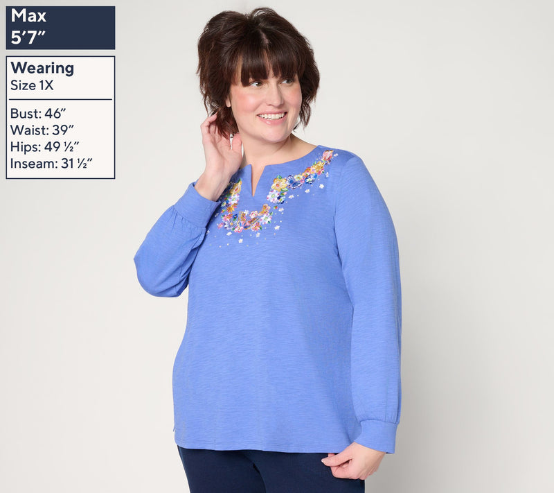 Quacker Factory Spring Fling Split Neck Top — View 2