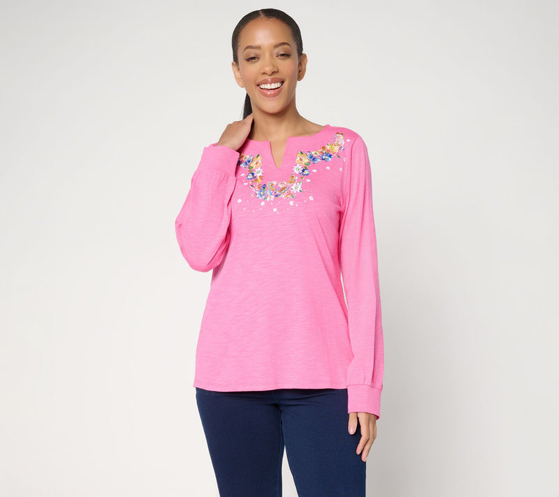Quacker Factory Spring Fling Split Neck Top — Main view