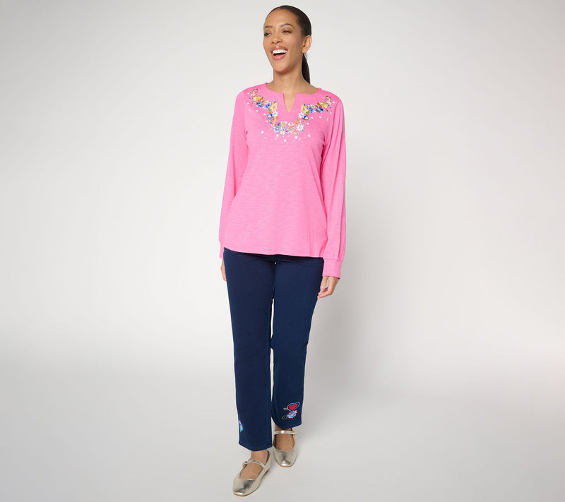 Quacker Factory Spring Fling Split Neck Top — View 4