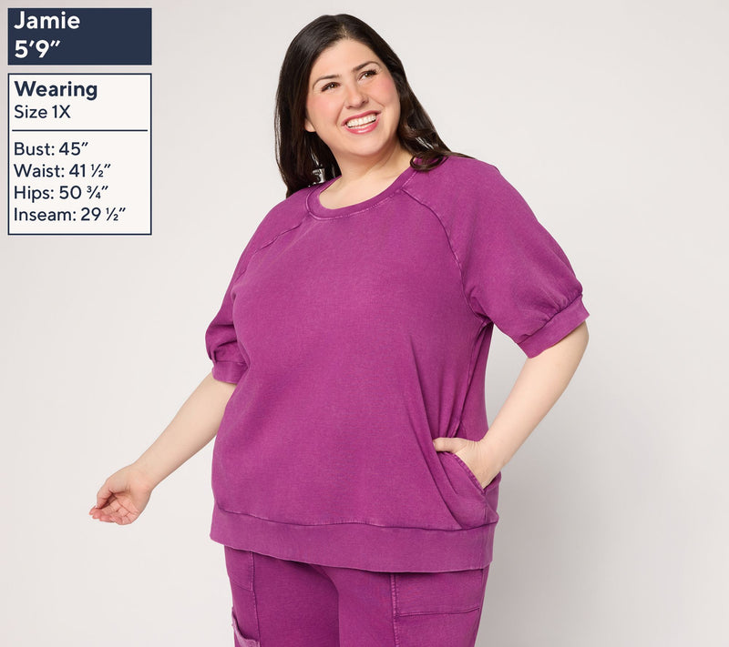 LOGO Lounge by Lori Goldstein Overdye Short Sleeve Sweatshirt — View 2