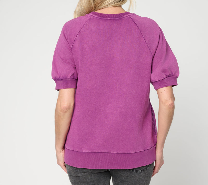 LOGO Lounge by Lori Goldstein Overdye Short Sleeve Sweatshirt — View 3
