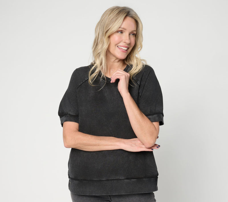 LOGO Lounge by Lori Goldstein Overdye Short Sleeve Sweatshirt — View 10
