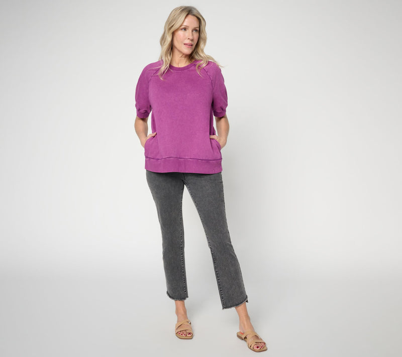 LOGO Lounge by Lori Goldstein Overdye Short Sleeve Sweatshirt — View 4