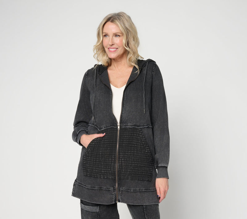 LOGO Lounge by Lori Goldstein Overdye Zip Front Hoodie — View 11