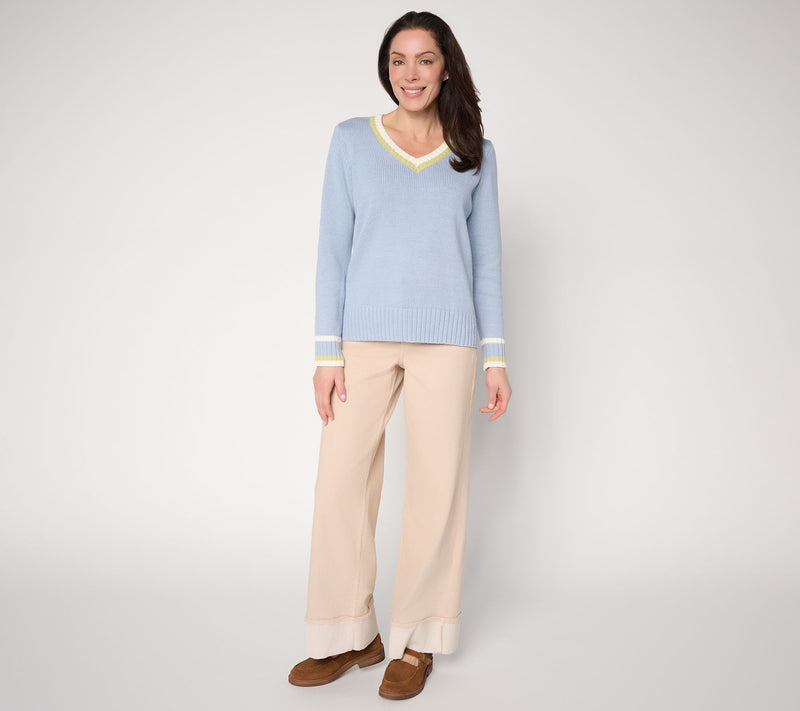 Peace Love World V-Neck Tipped Pullover Sweater — View 5
