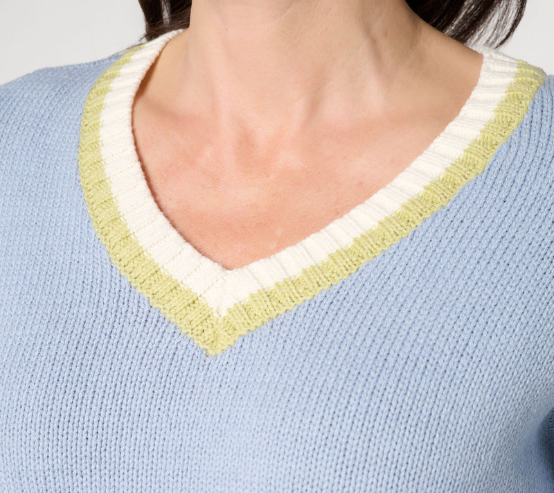 Peace Love World V-Neck Tipped Pullover Sweater — View 6