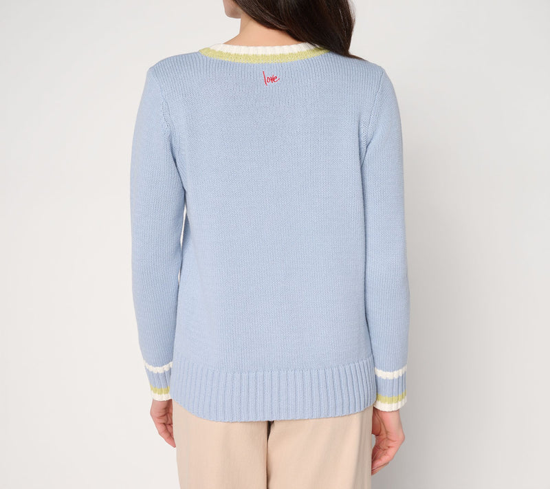 Peace Love World V-Neck Tipped Pullover Sweater — View 4