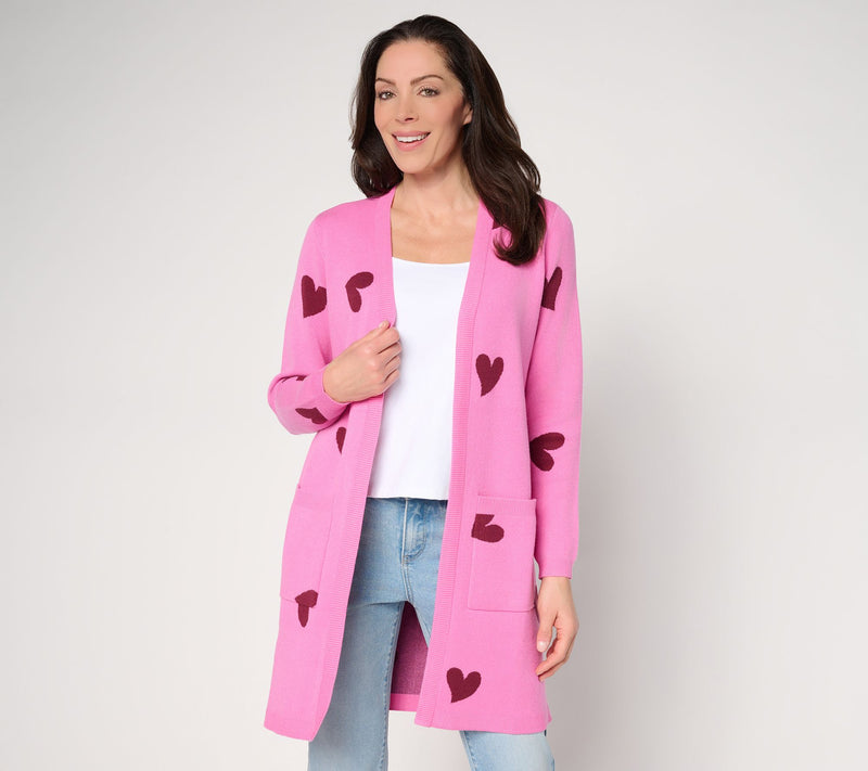 Mally Roncal Checkered Love Open Front Cardigan Sweater — Main view
