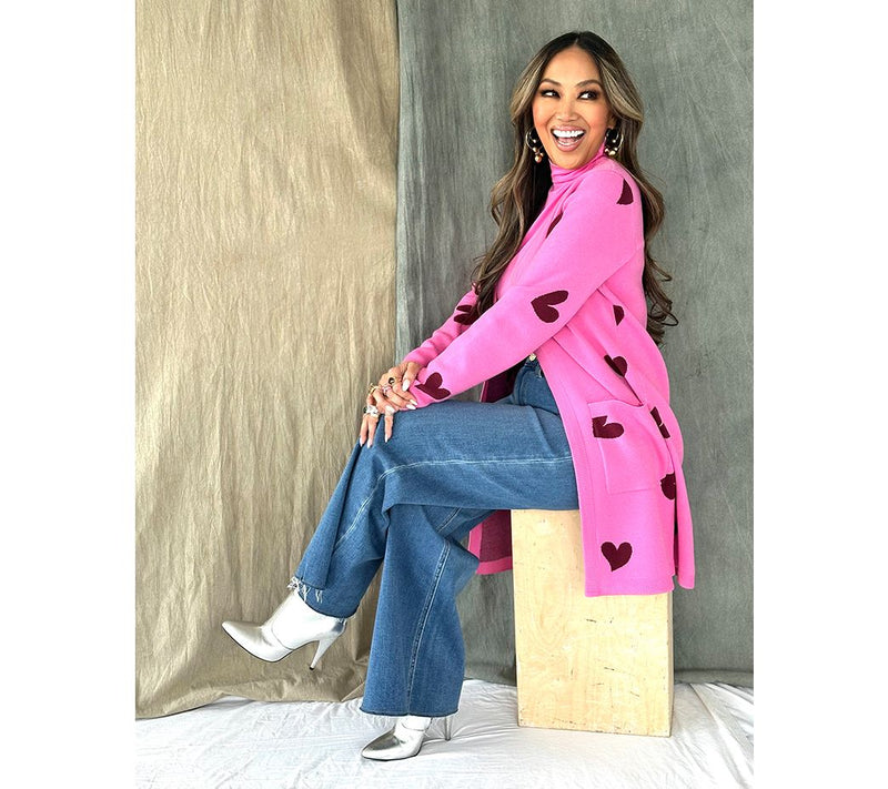 Mally Roncal Checkered Love Open Front Cardigan Sweater — View 8