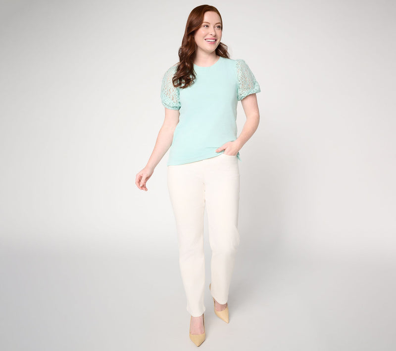 BEAUTIFUL by Lawrence Zarian Crew Neck Elbow Lace Sleeve Top — View 5