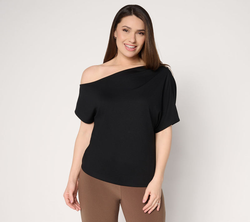 BEAUTIFUL by Lawrence Zarian Silky Ponte Flirty One Shoulder Top — View 12