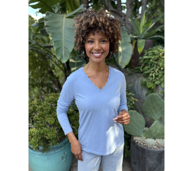 BEAUTIFUL by Lawrence Zarian Classic Knit V-Neck Top with Scallop Detail — View 14