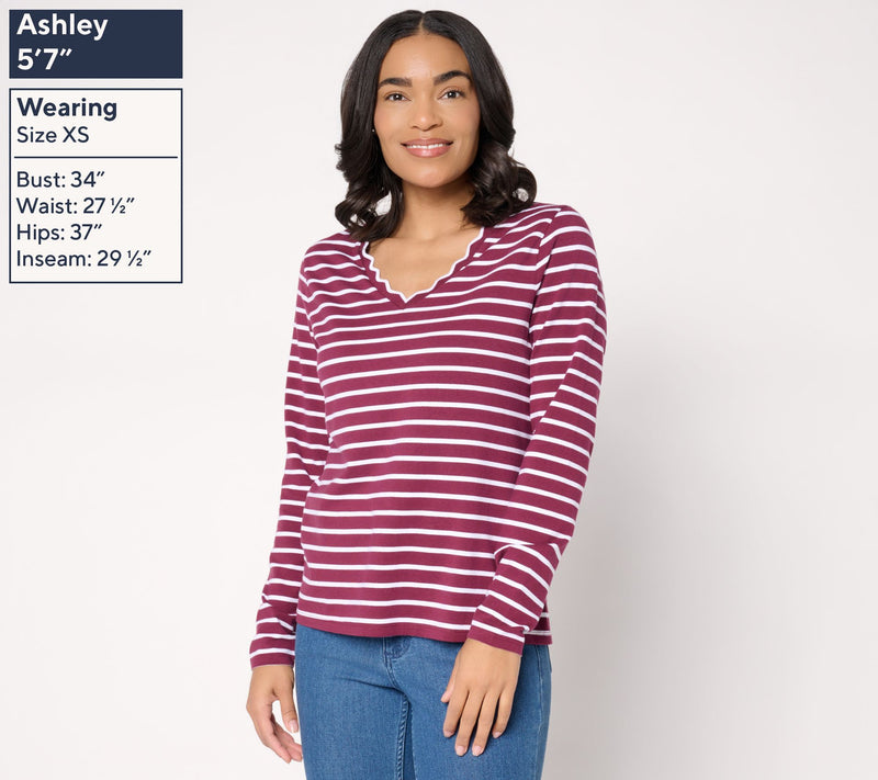 BEAUTIFUL by Lawrence Zarian Classic Knit V-Neck Top with Scallop Detail — View 10