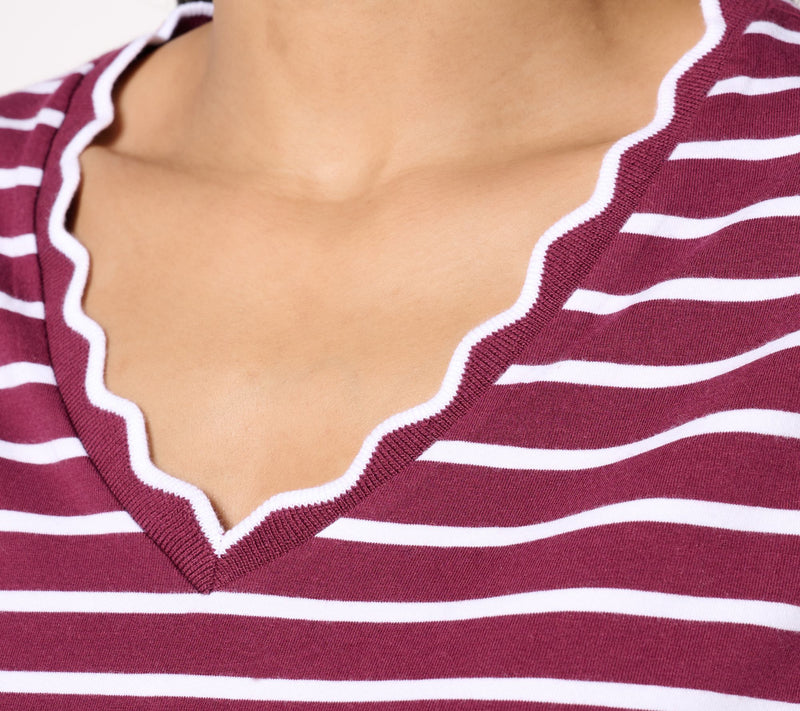 BEAUTIFUL by Lawrence Zarian Classic Knit V-Neck Top with Scallop Detail — View 13
