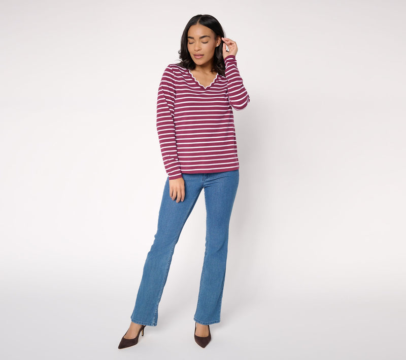 BEAUTIFUL by Lawrence Zarian Classic Knit V-Neck Top with Scallop Detail — View 12