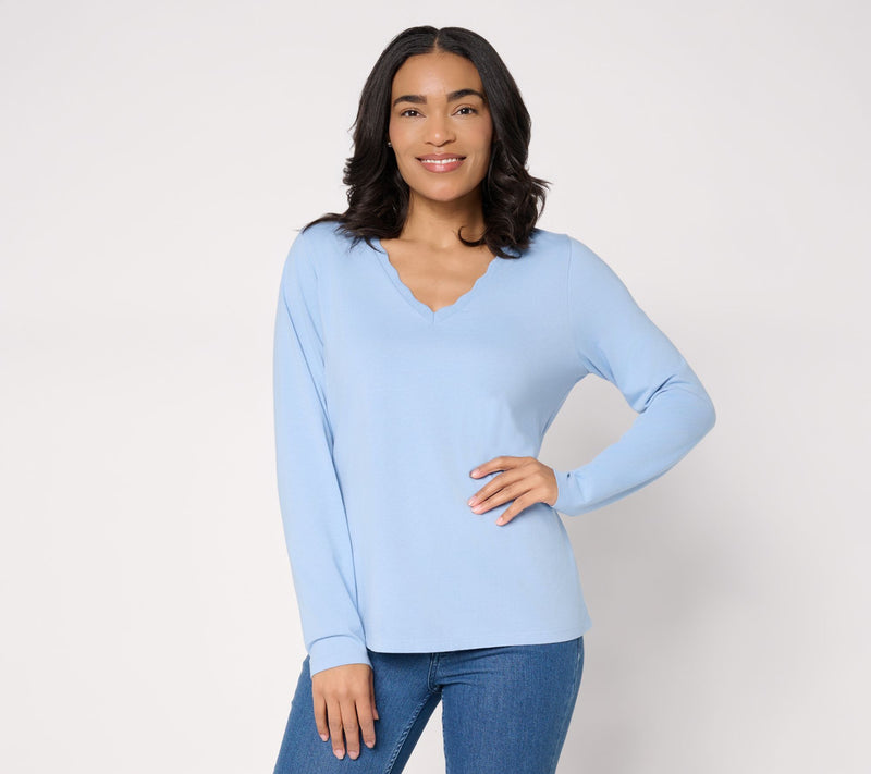 BEAUTIFUL by Lawrence Zarian Classic Knit V-Neck Top with Scallop Detail — View 5
