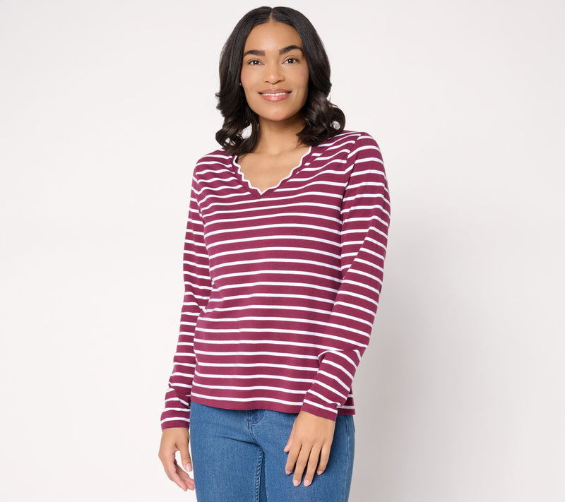 BEAUTIFUL by Lawrence Zarian Classic Knit V-Neck Top with Scallop Detail — View 7