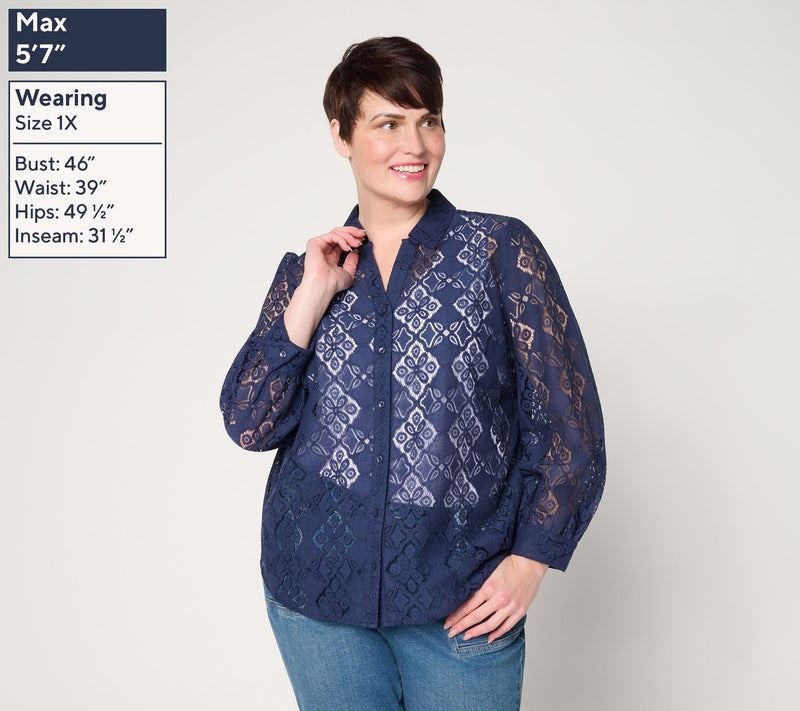 BEAUTIFUL by Lawrence Zarian Lace Split Neck Button Front Blouse — View 4