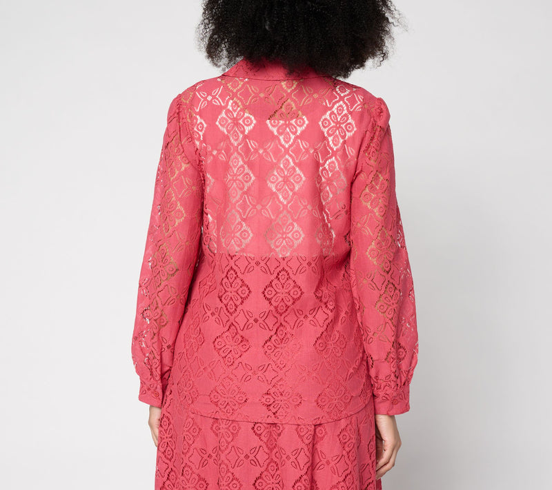 BEAUTIFUL by Lawrence Zarian Lace Split Neck Button Front Blouse — View 6