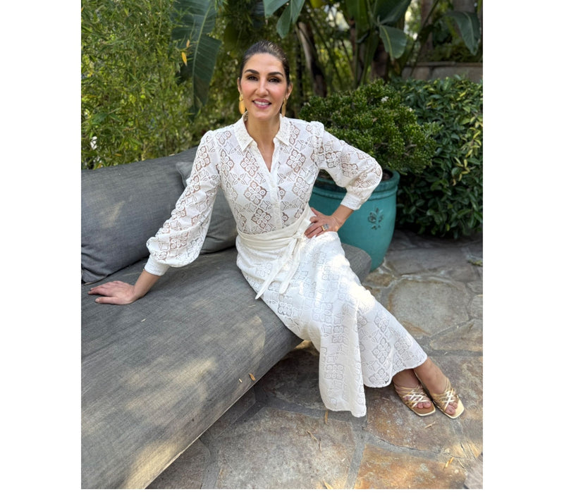 BEAUTIFUL by Lawrence Zarian Lace Split Neck Button Front Blouse — View 8
