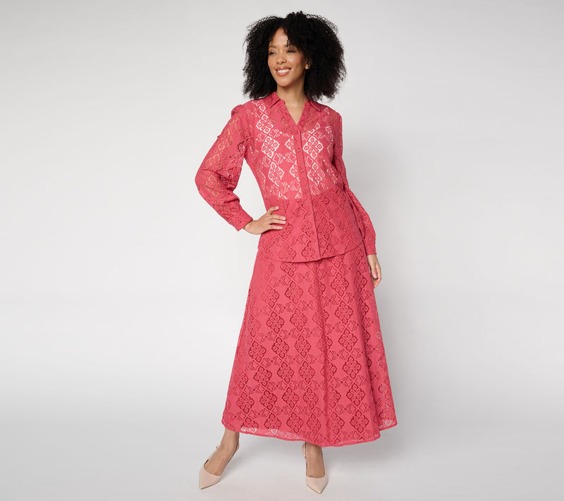 BEAUTIFUL by Lawrence Zarian Lace Split Neck Button Front Blouse — View 7