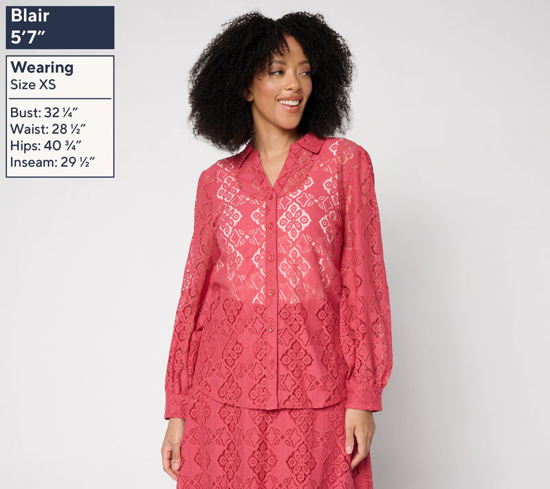 BEAUTIFUL by Lawrence Zarian Lace Split Neck Button Front Blouse — View 5