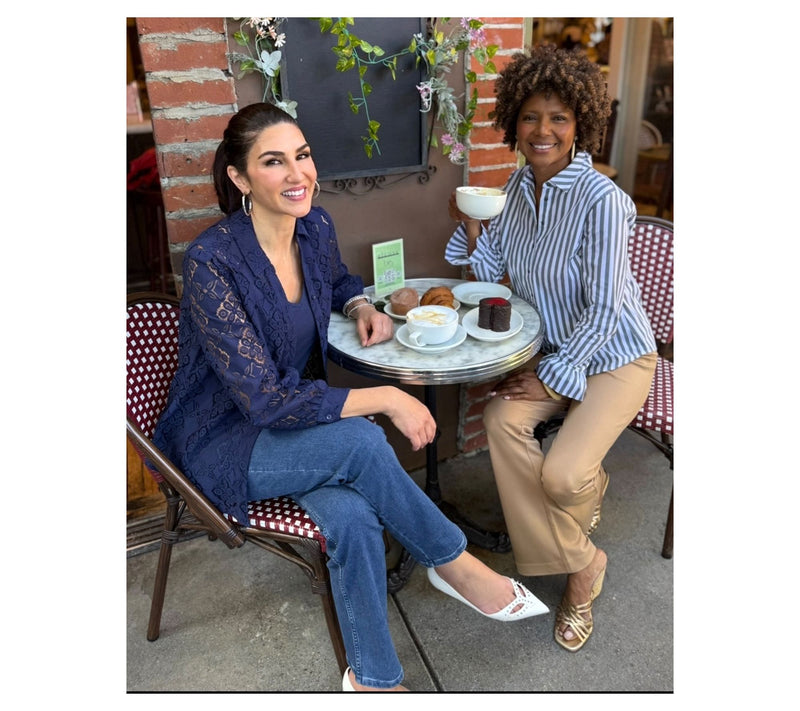 BEAUTIFUL by Lawrence Zarian Lace Split Neck Button Front Blouse — View 9