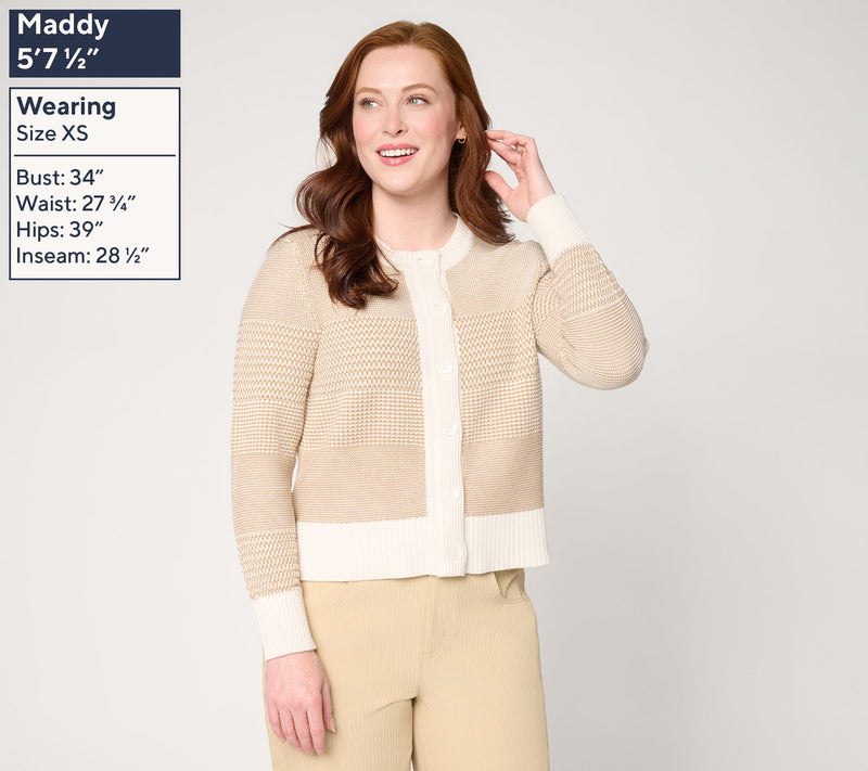 BEAUTIFUL by Lawrence Zarian 100% Cotton Novelty Stitch Cardigan — View 3