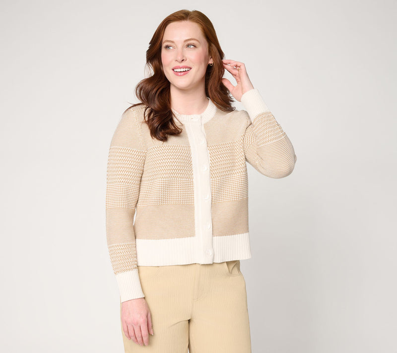 BEAUTIFUL by Lawrence Zarian 100% Cotton Novelty Stitch Cardigan — Main view