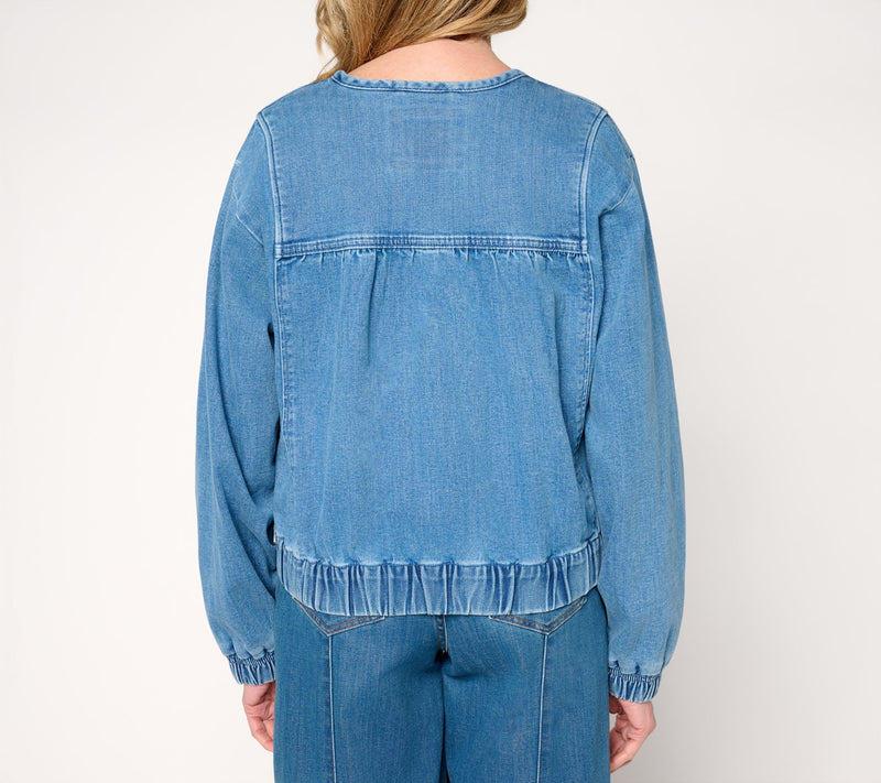 LOGO by Lori Goldstein Seamed Denim Zip Front Jacket — View 4