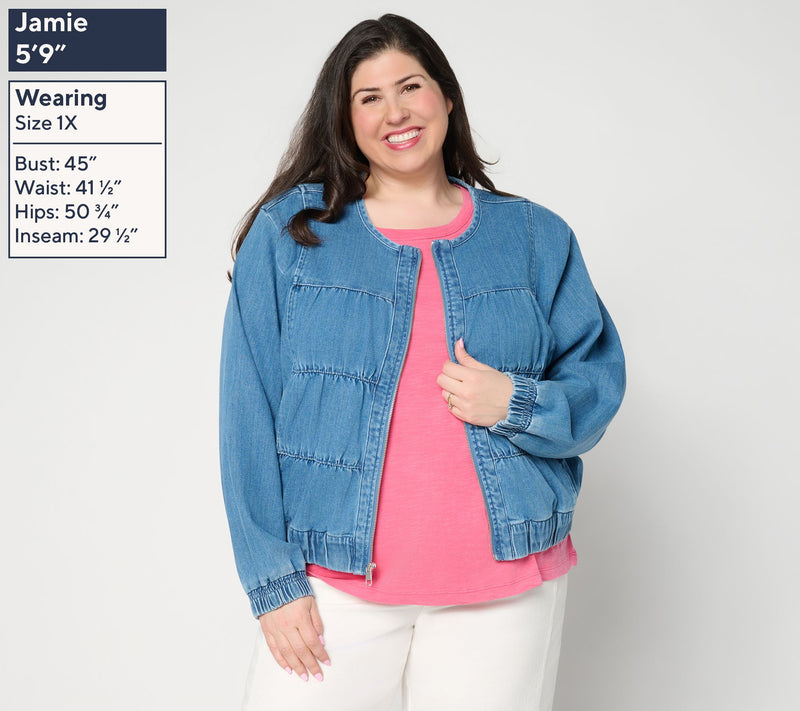 LOGO by Lori Goldstein Seamed Denim Zip Front Jacket — View 2