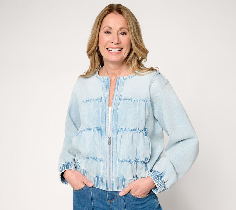 LOGO by Lori Goldstein Seamed Denim Zip Front Jacket — View 11