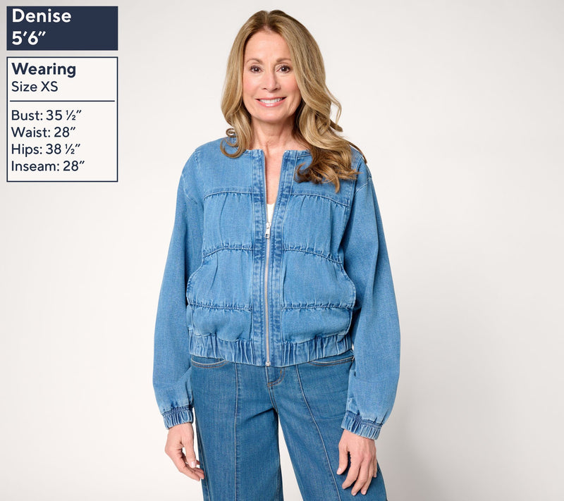 LOGO by Lori Goldstein Seamed Denim Zip Front Jacket — View 3