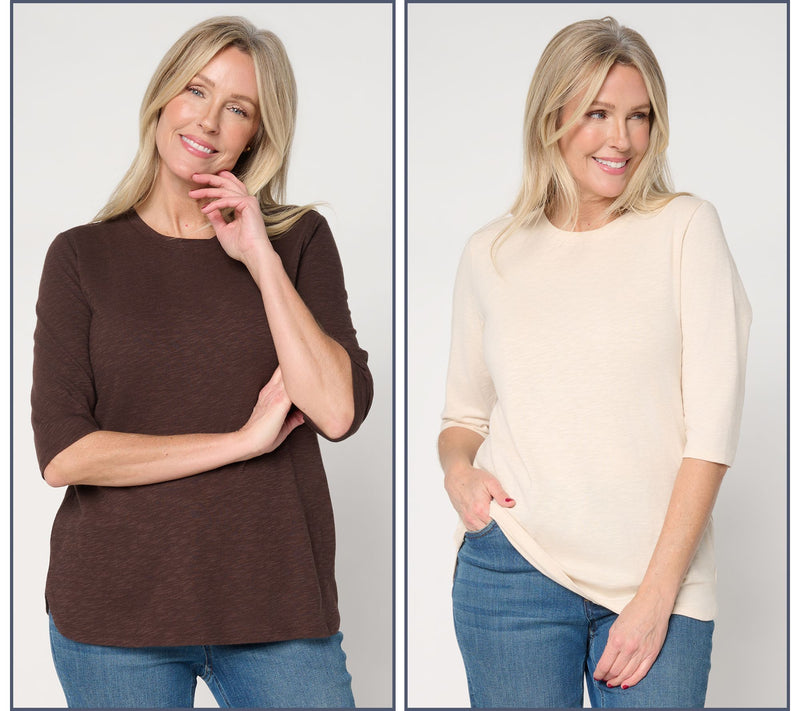 Denim & Co. Essentials Linen Blend 2-Pack Ballet Sleeve Tops — View 16