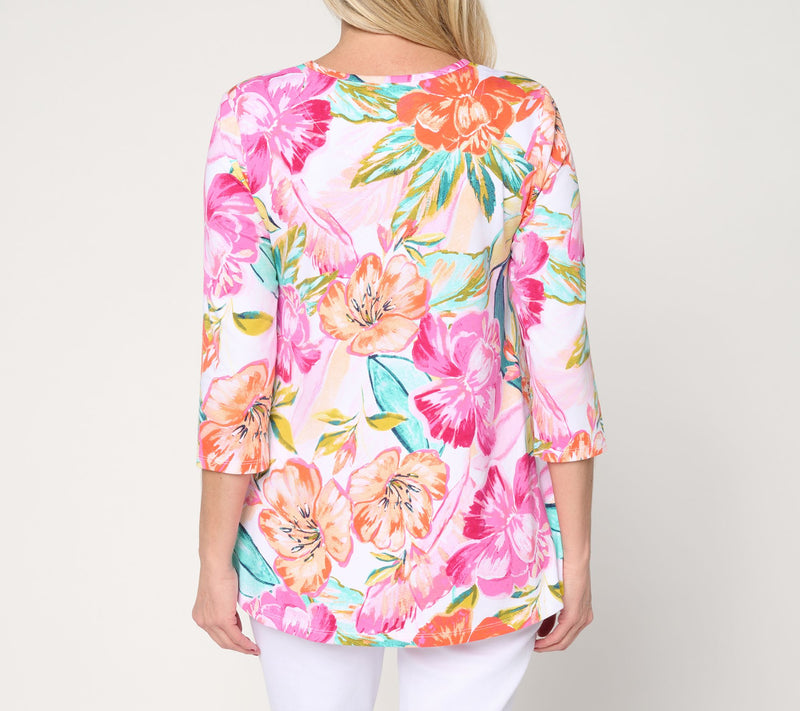 Denim & Co. Beach Jersey Round Neck 3/4 Sleeve Swing Top — View 4