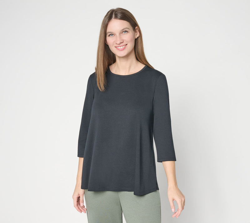 Denim & Co. Beach Jersey Round Neck 3/4 Sleeve Swing Top — View 14