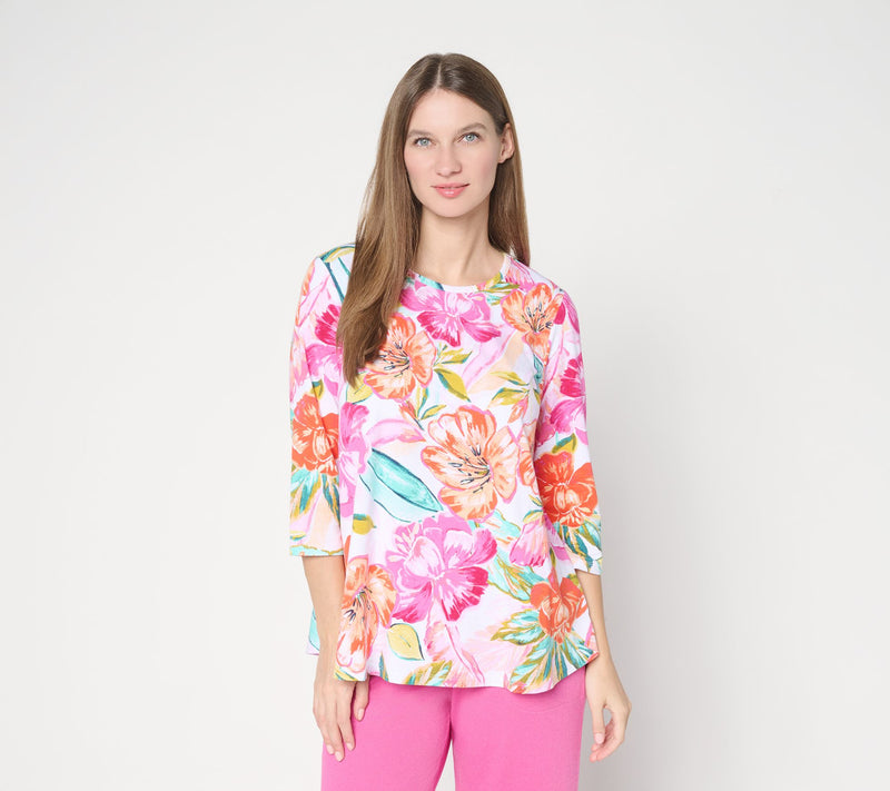 Denim & Co. Beach Jersey Round Neck 3/4 Sleeve Swing Top — View 15