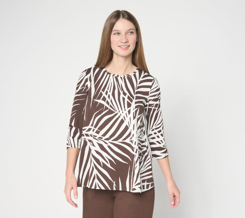 Denim & Co. Beach Jersey Round Neck 3/4 Sleeve Swing Top — View 18