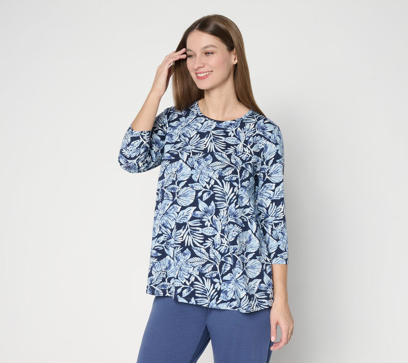Denim & Co. Beach Jersey Round Neck 3/4 Sleeve Swing Top — View 19