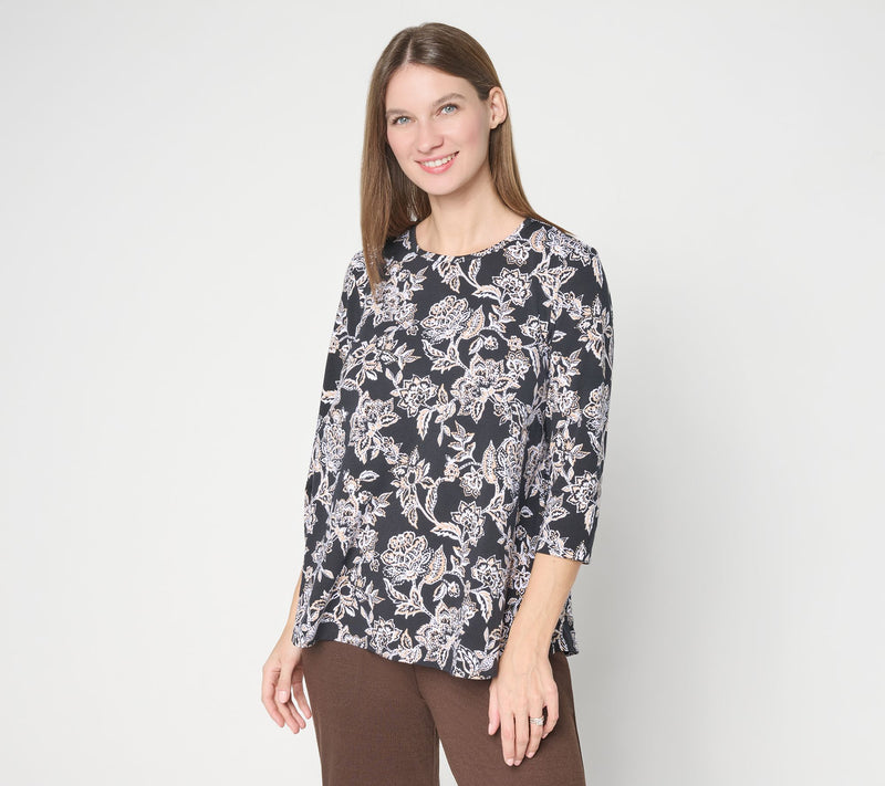 Denim & Co. Beach Jersey Round Neck 3/4 Sleeve Swing Top — View 20
