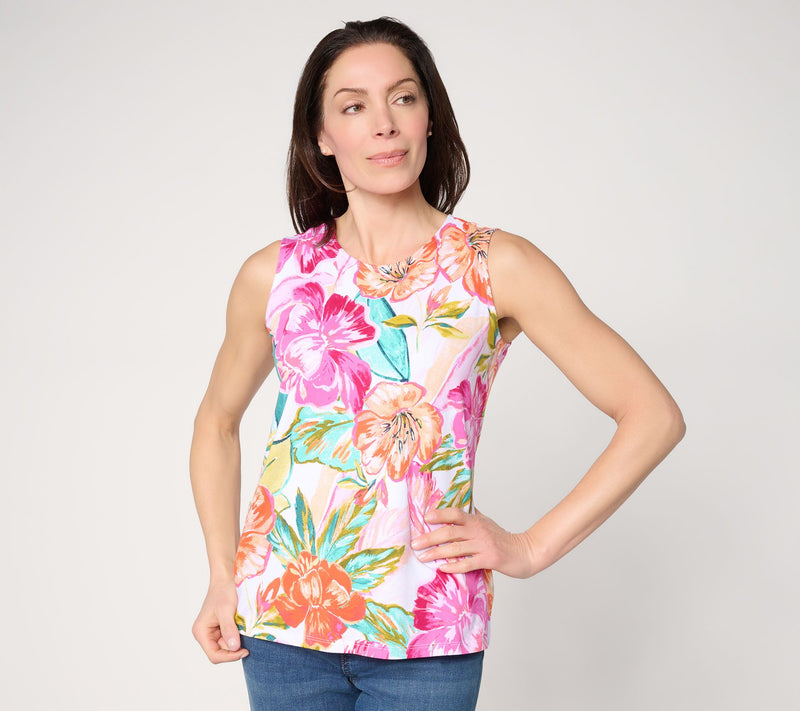 Denim & Co. Beach Jersey Printed Tank & Open Front Cardigan Set — View 6